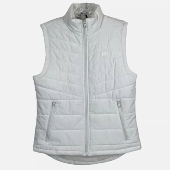 DKNY Women's Puffer Vest Light Grey Full Zip Front Pockets XL NWT - Picture 1 of 2